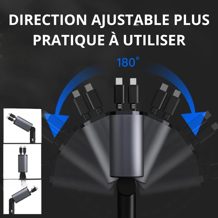 Chargeur de voiture rétractable 4 en 1 filaire 120W